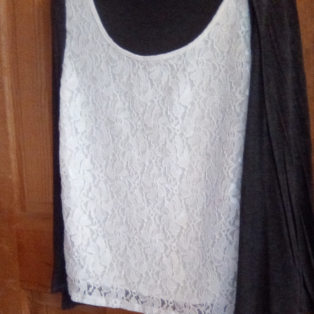 Lavish White Lace Blouse with Black Overlay